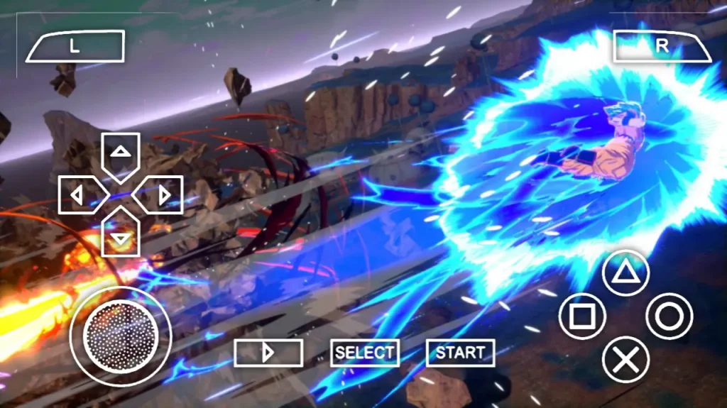 Dragon Ball Sparking Zero Ultimate PSP ISO Android gameplay showing Goku charging a Kamehameha in 4K on PPSSPP