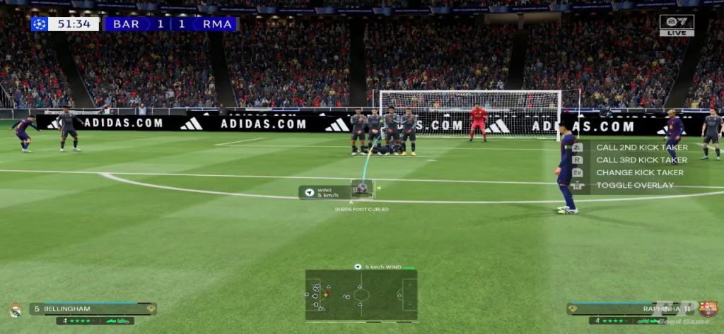 EA SPORTS FC 26 Nintendo Switch gameplay showing player taken free kick.