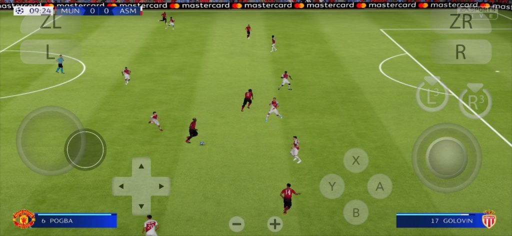 FIFA 19 Android gameplay showing career mode interface and in-game player controls in Yuzu emulator