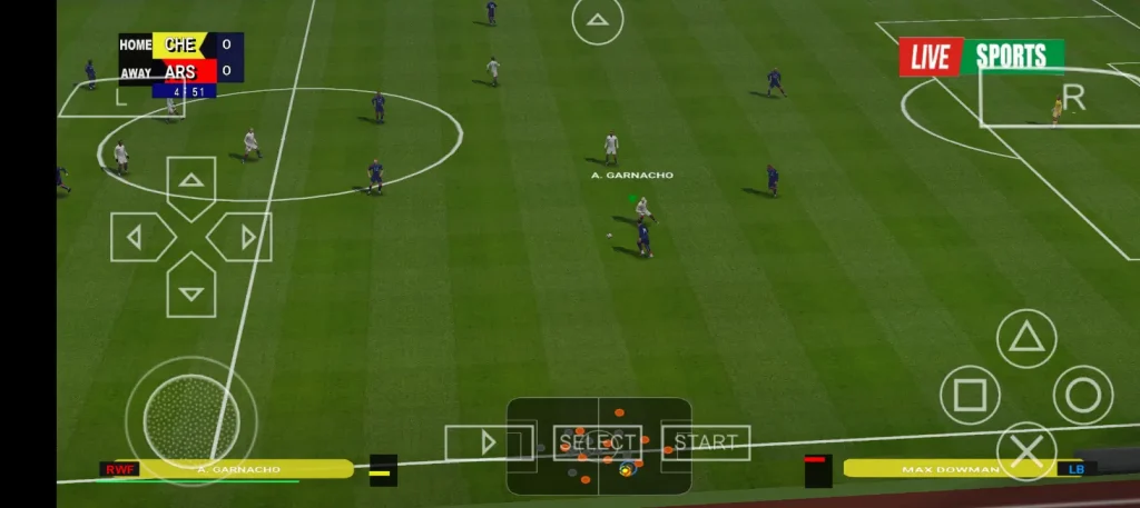 PES 2026 PPSSPP gameplay showing PS5 camera view and smooth ball control on Android