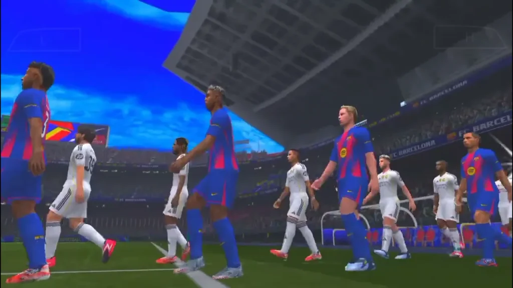 Pro Evolution Soccer 2026 PSP Android gameplay scene with players in smooth action during competitive match on PPSSPP