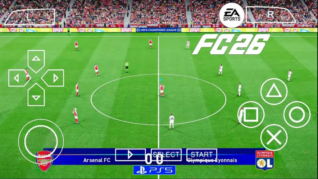 FC 26 PSP in-match screenshot showing HD grass and updated scoreboard.