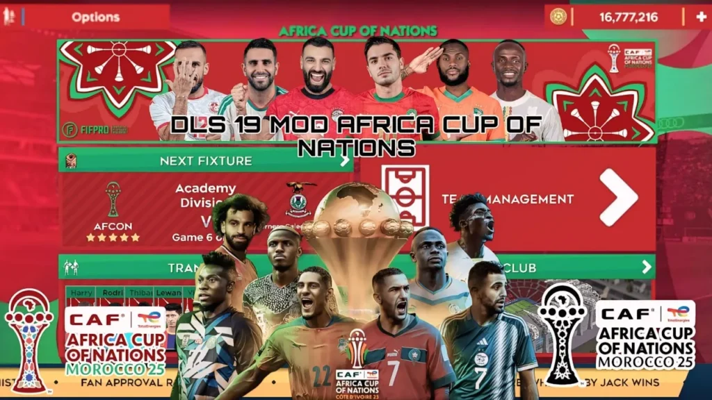 DLS 26 africa cup of nations match gameplay showing team management and transfers